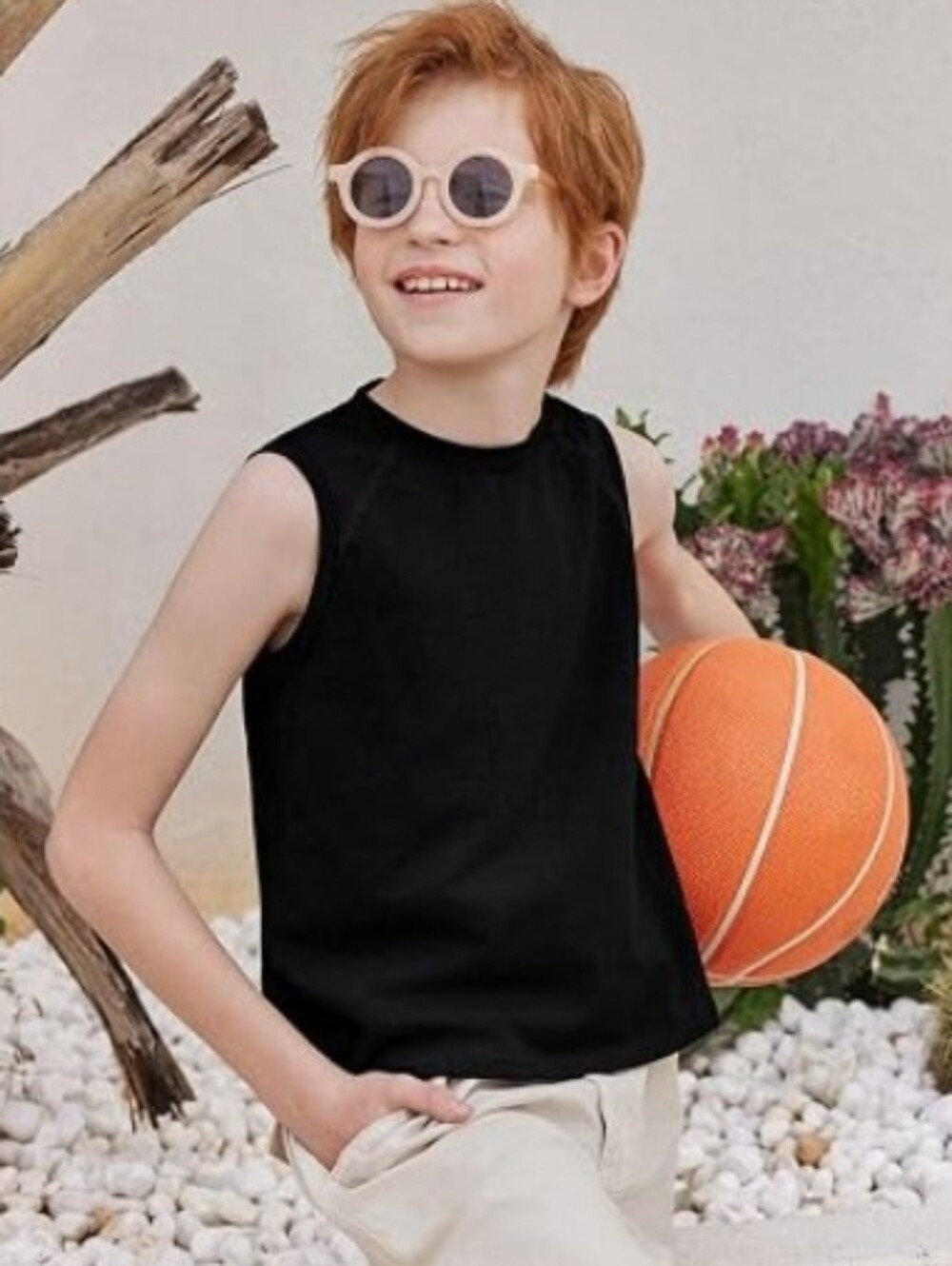 Boys Tank Top Athletic Sleeveless Crewneck T-Shirts Kids Black